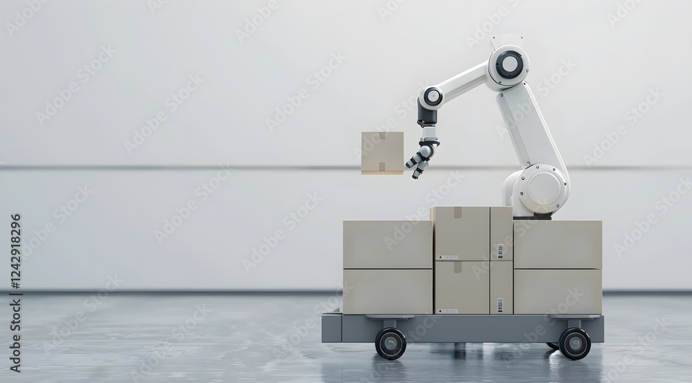A robotic arm on a factory packaging line A robotic arm on a factory packaging line