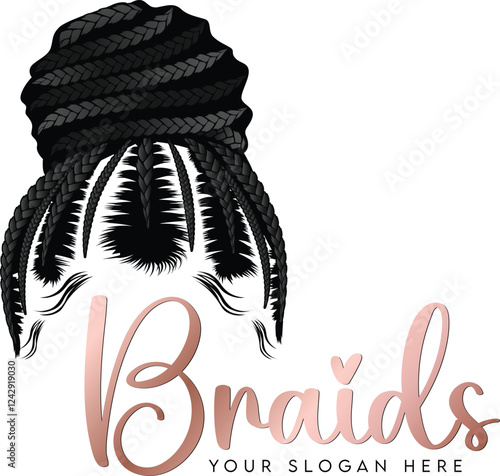Hair girl braids style logo vector design