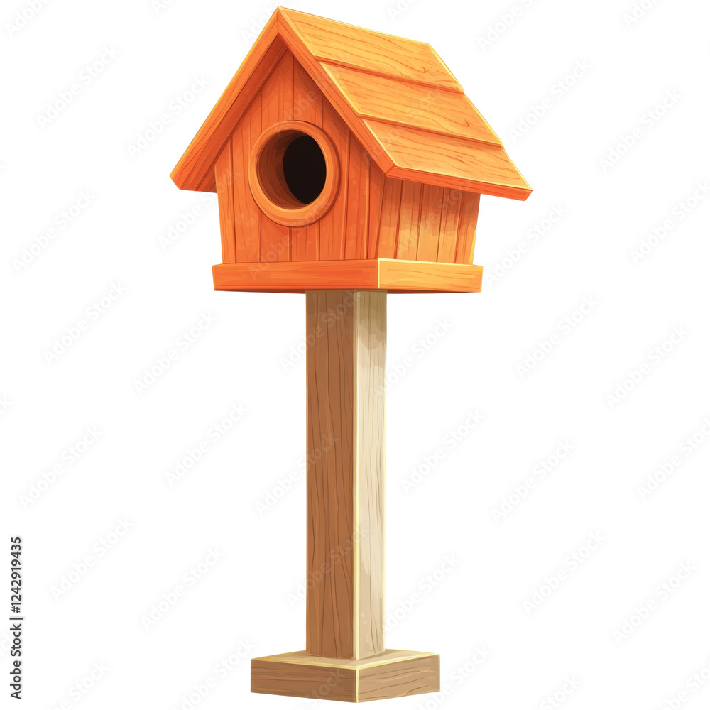 A charming wooden birdhouse sits atop a tall wooden post providing a safe haven for birds. A charming wooden birdhouse sits atop a tall wooden post providing a safe haven for birds.