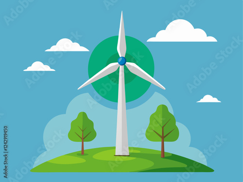 Wind Turbine on Green Hill - Renewable Energy and Sustainable Environment Concept