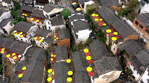 Aerial photography of autumn in Huangling Village, Wuyuan County,
