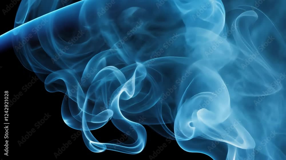 Swirling blue smoke creates ethereal and dynamic motion on a dark background Swirling blue smoke creates ethereal and dynamic motion on a dark background