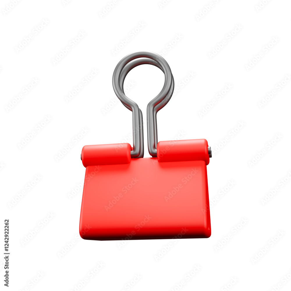 3D rendered illustration of red binder clip on white background 3D rendered illustration of red binder clip on white background