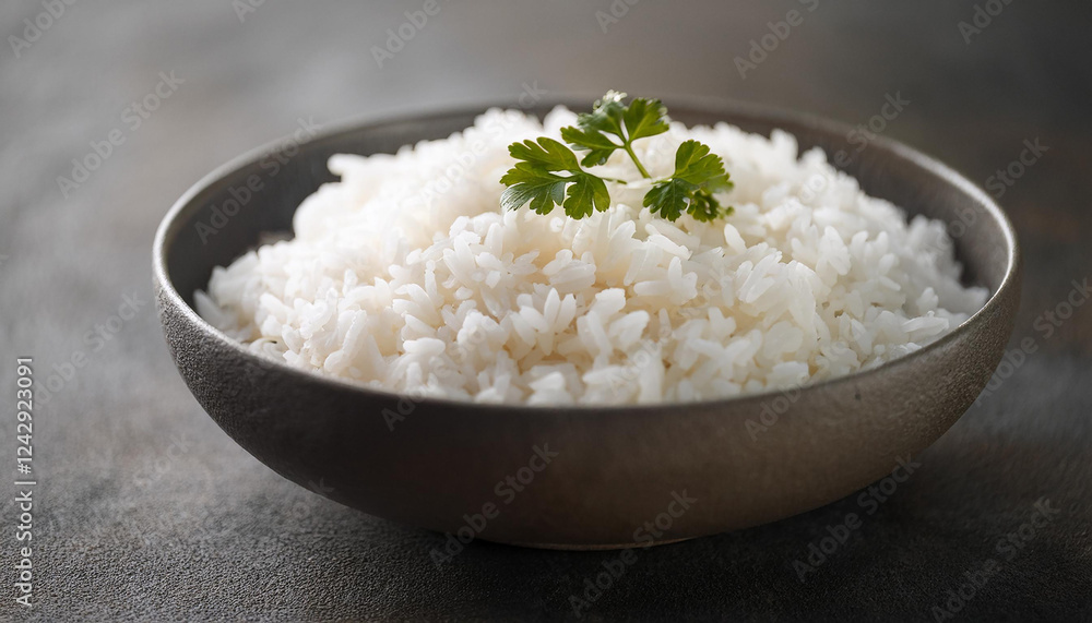 Bowl of cooked white rice. Tasty food. Delicious meal. Healthy eating. Cooking and culinary.