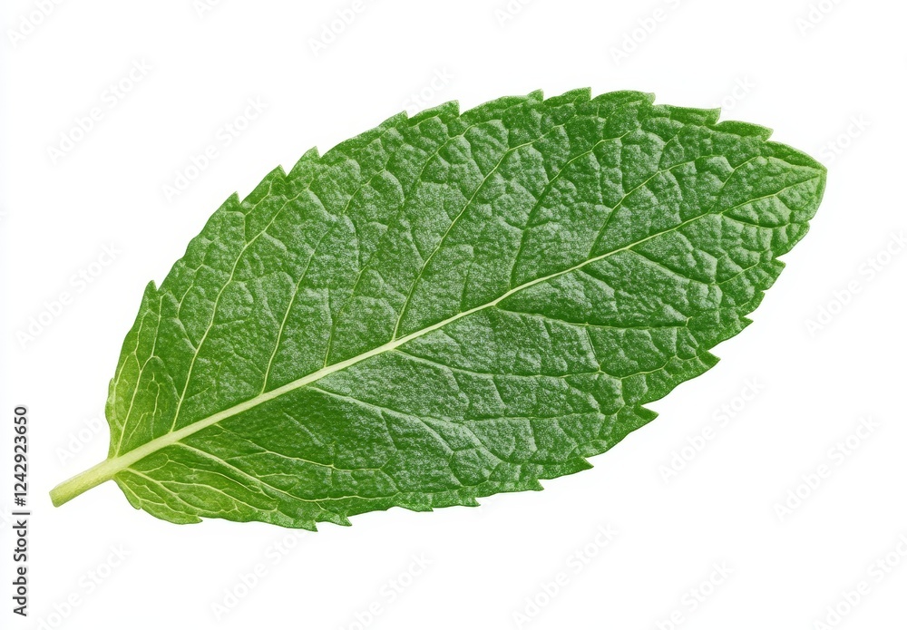 Single mint leaf, isolated, white background, fresh, herb Single mint leaf, isolated, white background, fresh, herb