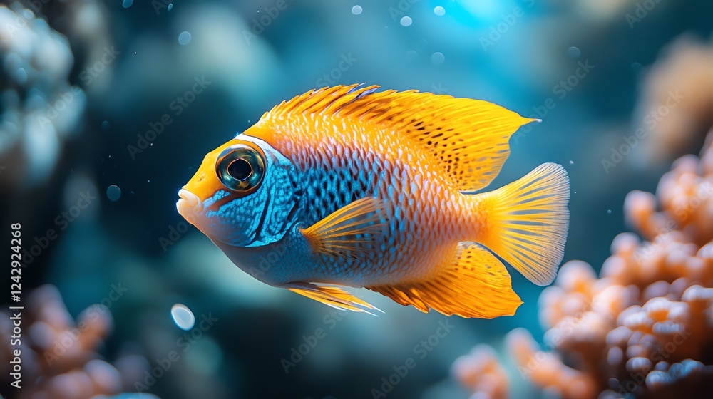 A vibrant underwater scene featuring a colorful fish swimming gracefully amidst coral reefs, showcasing the beauty of marine life and the importance of ocean ecosystems. A vibrant underwater scene featuring a colorful fish swimming gracefully amidst coral reefs, showcasing the beauty of marine life and the importance of ocean ecosystems.