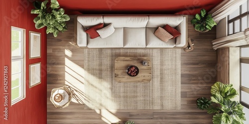 Modern Living Room Interior Design Overhead View