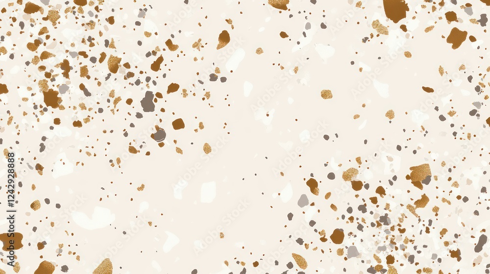 A minimalist design featuring gold and white confetti sprinkled across a neutral beige background, offering a sophisticated A minimalist design featuring gold and white confetti sprinkled across a neutral beige background, offering a sophisticated