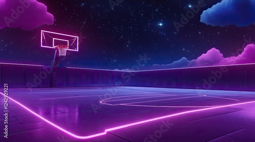 Wallpaper Mural Neon Lit Basketball Court Under Night Sky Torontodigital.ca
