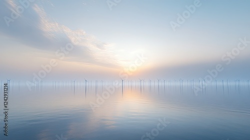 Serene Sunrise Over Offshore Wind Turbines