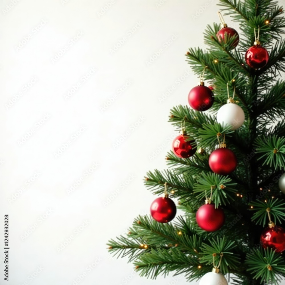 Christmas tree decorated with red and white ornaments, holiday, Christmas tree Christmas tree decorated with red and white ornaments, holiday, Christmas tree