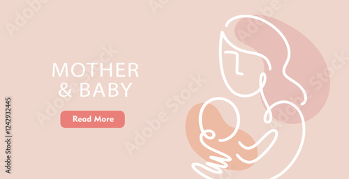 Mother and Baby One Line Website Web Page Template