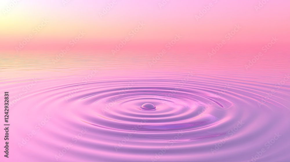 Pink Water Drop Ripples Serene Sunset Scene Pink Water Drop Ripples Serene Sunset Scene