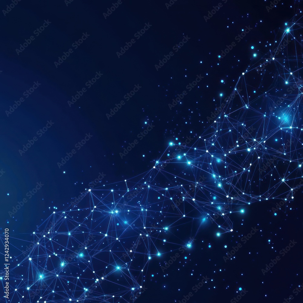 Abstract interconnected dots and lines on dark blue background for data, technology, or science use Abstract interconnected dots and lines on dark blue background for data, technology, or science use