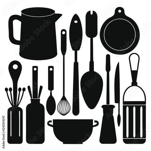 All essentials cook silhouettes on white background