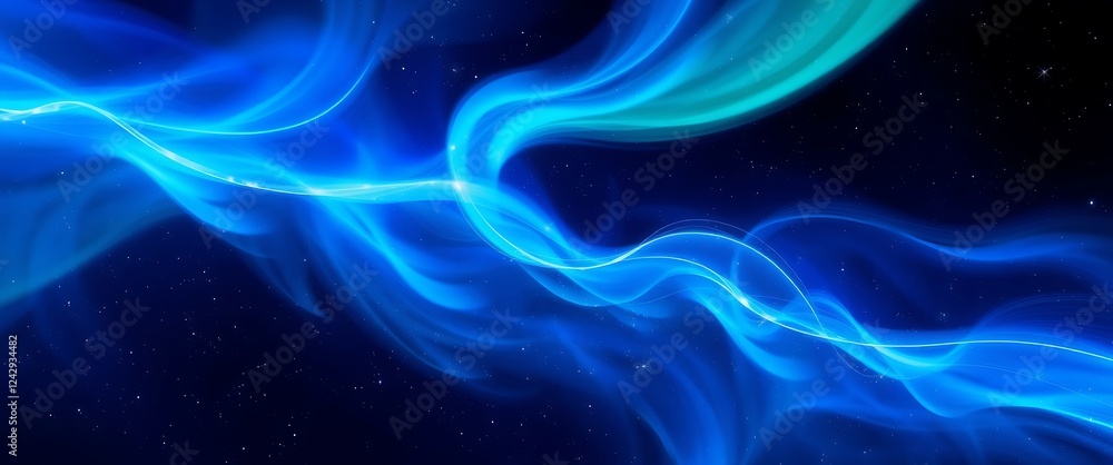 Obraz premium Swirling blue waves of light in a dark cosmic environment