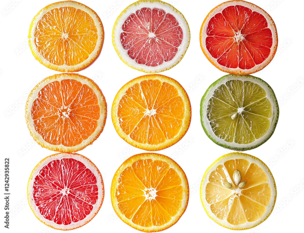 Obraz premium fresh orange slices breaking with crumbs png background
