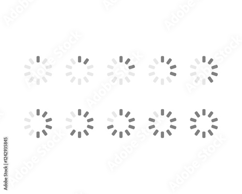 Collection Loading bar status icon. Vector illustration. Set of vector loaded icons. Download progress. Donload or Upload.