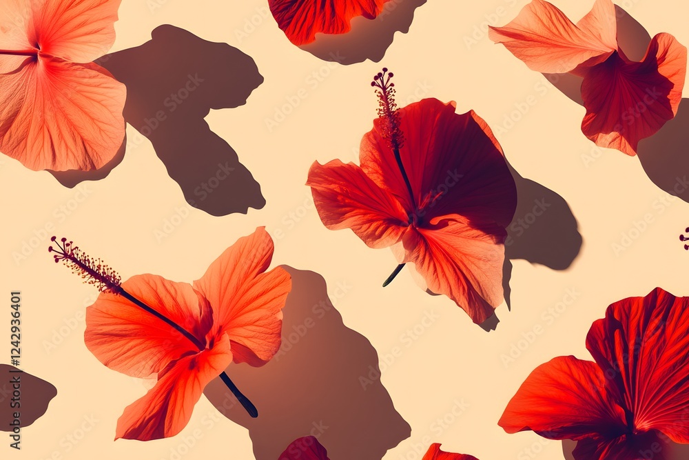 Obraz premium Hibiscus Blooms: Summer's Red Floral Display