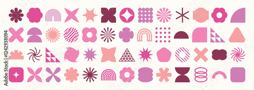 Collection of geometric graphic elements. Brutalist style abstract shapes. Retro design. Vector illustration