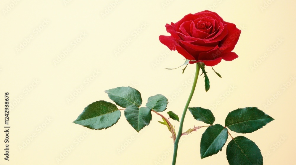Single Red Rose on Cream Background Single Red Rose on Cream Background