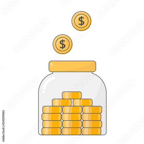 Money Jar, Money Management Animated A money coins falling into glass jar business and financial of money saving concept, transparent background