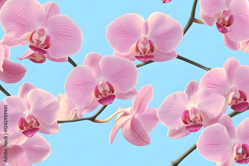 Pink Orchids Bloom Delicately on Branch Pink Orchids Bloom Delicately on Branch