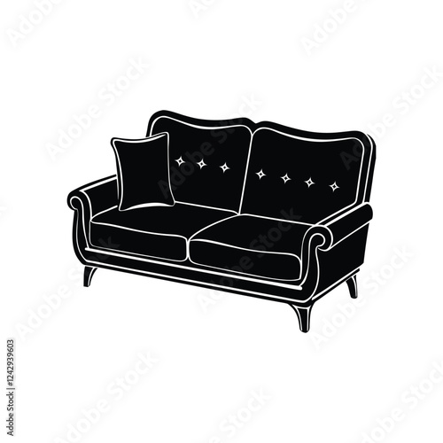 A sofa with pillow silhouette vector illustration