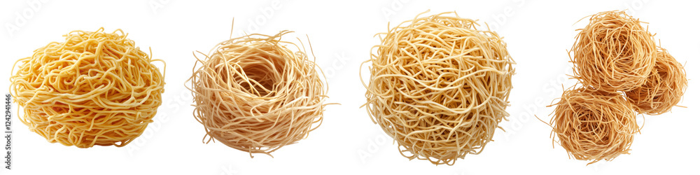 Noodle nests isolated on transparent background, PNG, Set of Noodle nests isolated on transparent background, PNG, Set of