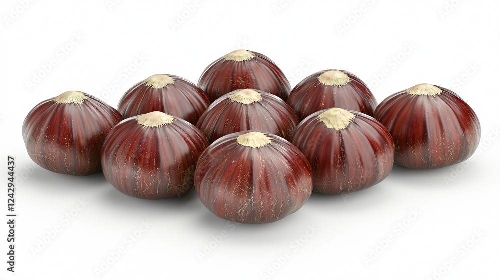 Nine Shiny Chestnuts Arranged on White Background. Nine Shiny Chestnuts Arranged on White Background.