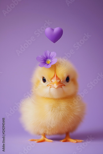 adorable fluffy yellow chick with a soft, downy texture, its round black eyes and tiny orange beak creating an irresistibly cute expression.   photo