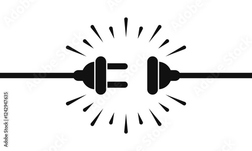Electric socket png with plug icon silhouette. Connection and disconnection concept. Concept of 404 error connection. Electric plug and outlet socket unplugged. Vector transparent background
