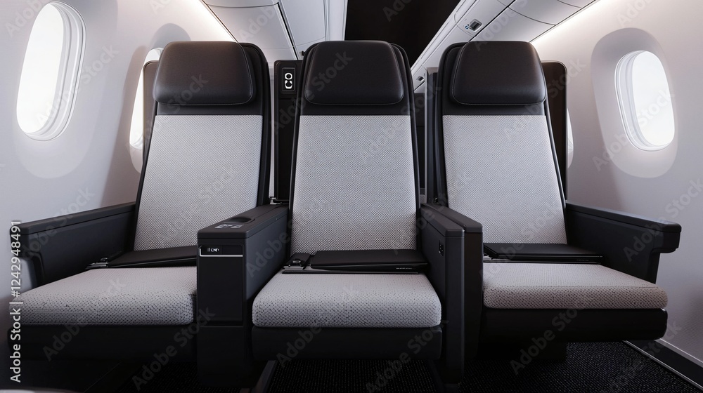Fototapeta premium Modern Airplane Seats Luxury First Class Cabin Interior Design Comfortable Aircraft Seating