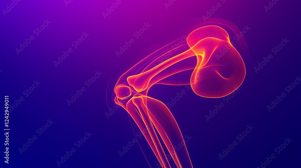 Anatomical warning sign illustration, simplified knee structure, bold stroke outlines, gentle color gradient background, pain radiation visualization, modern medical pictogram style, vectorized Anatomical warning sign illustration, simplified knee structure, bold stroke outlines, gentle color gradient background, pain radiation visualization, modern medical pictogram style, vectorized
