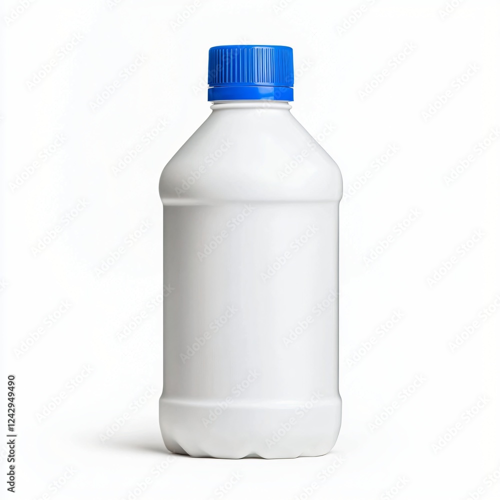 White Plastic Bottle with Blue Cap Mockup Packaging Container Product Design Template White Plastic Bottle with Blue Cap Mockup Packaging Container Product Design Template