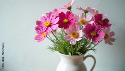 Wallpaper Mural Cosmos flowers in a classic vase on a light surface with a soft pastel background Torontodigital.ca