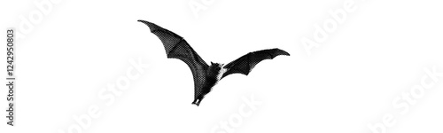 bat in flight isolated halftone on white background 