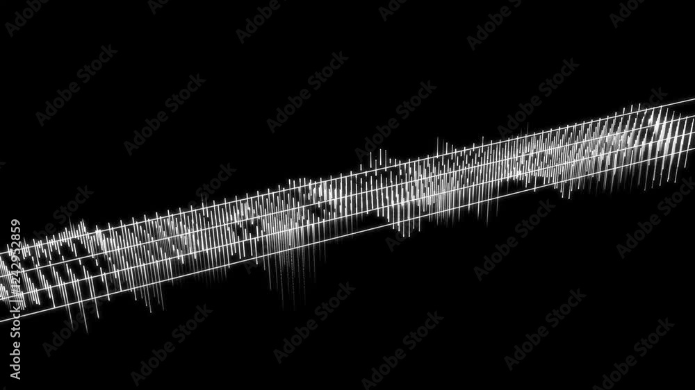 Animated white audio bar spectrum Isolated on transparent black background. Sound waves audio signal. Digital audio equalizer