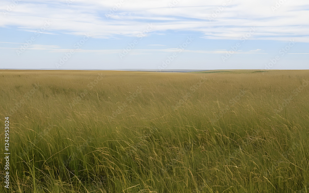 Open plains with tall grass and a distant horizon Open plains with tall grass and a distant horizon