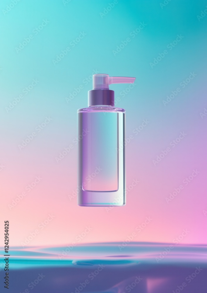 Digital illustration of a bottle of hand sanitizer. the bottle is made of transparent glass and has a pump dispenser on top. Digital illustration of a bottle of hand sanitizer. the bottle is made of transparent glass and has a pump dispenser on top.