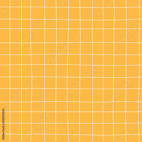 Yellow Square Doodle Grid. Seamless pattern of paper note. Notebook sheet