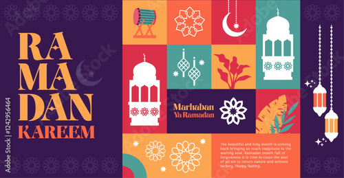 ramadan banner pattern and silhouette colorful flat vektor illustration