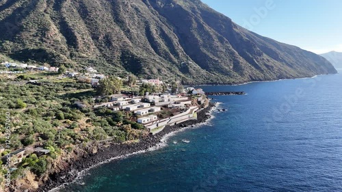 Aerial View of Salina Island - Volcanic Landscape in the Aeolian Islands, Tyrrhenian Sea, Sicily, Italy.
