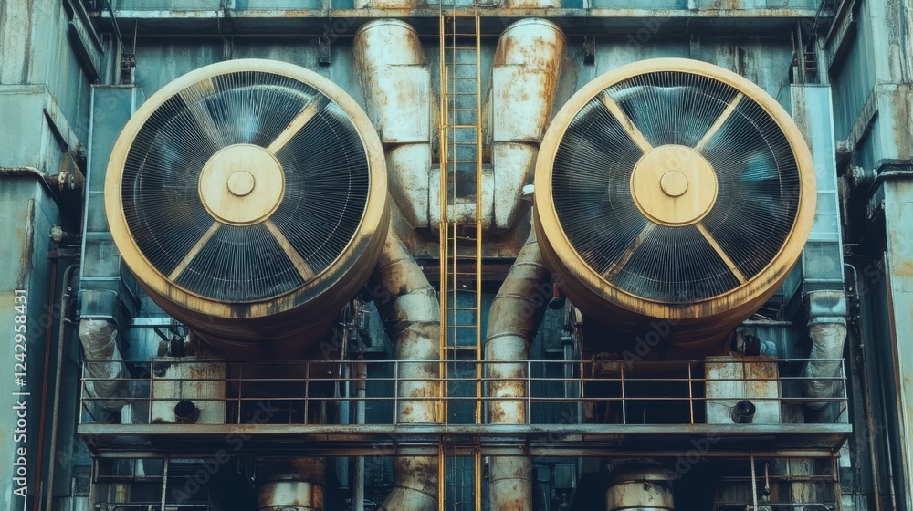 Fototapeta premium Gigantic industrial fans cooling down a metal manufacturing workshop