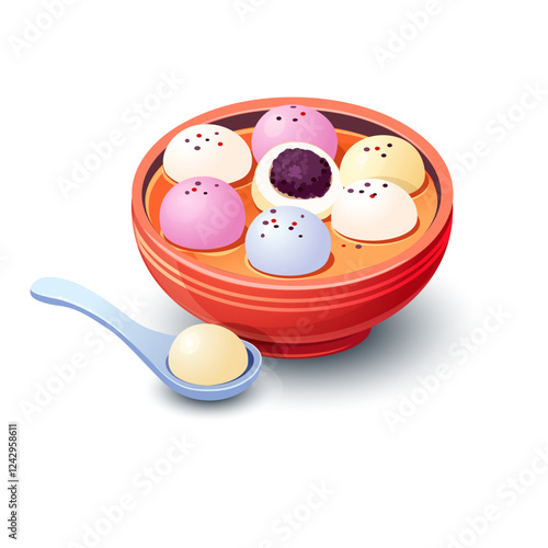 Tangyuan - a traditional Chinese dessert made of glutinous rice balls. Vector illustration
