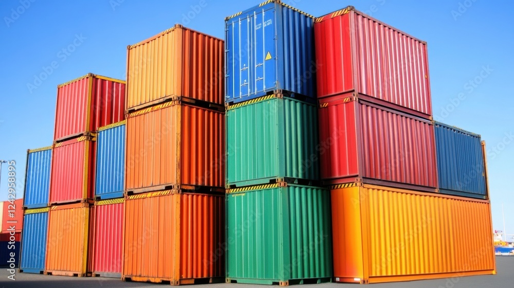 Heavy industry shipping containers stacked at a busy industrial port Heavy industry shipping containers stacked at a busy industrial port