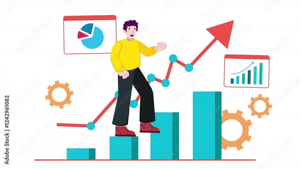Enhance your business presentations with this flat vector animation scene, depicting various growth and success themes. Enhance your business presentations with this flat vector animation scene, depicting various growth and success themes.