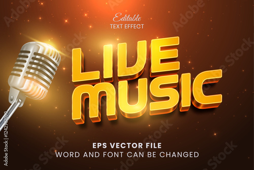 Live music 3d editable vector text effect. Music show text style