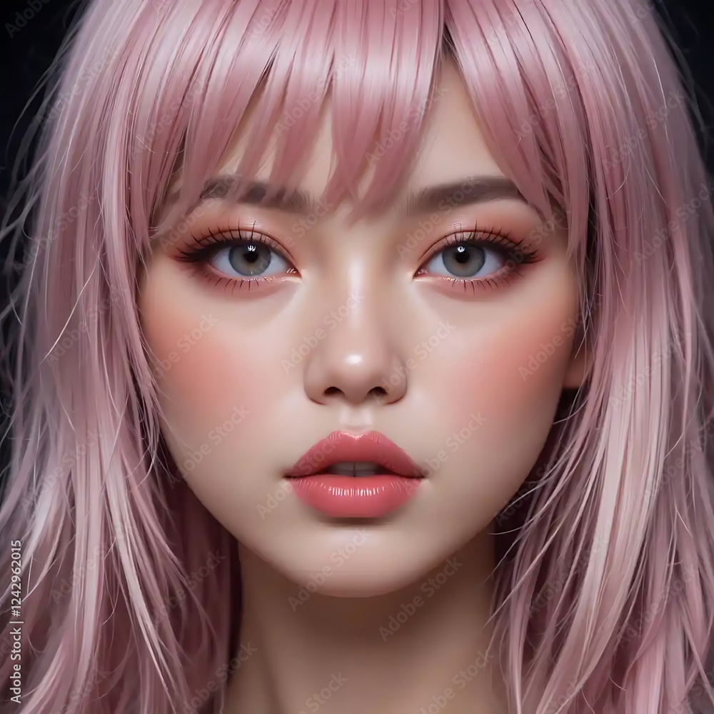 Stunning Pink Hair Digital Art Portrait of a Woman Stunning Pink Hair Digital Art Portrait of a Woman