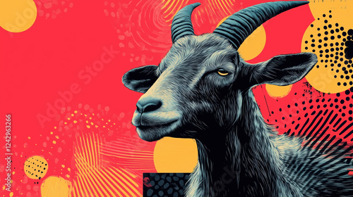 Bold Goat Collage in 80s Style Advertisement, Creative Retro Design, Generative AI photo